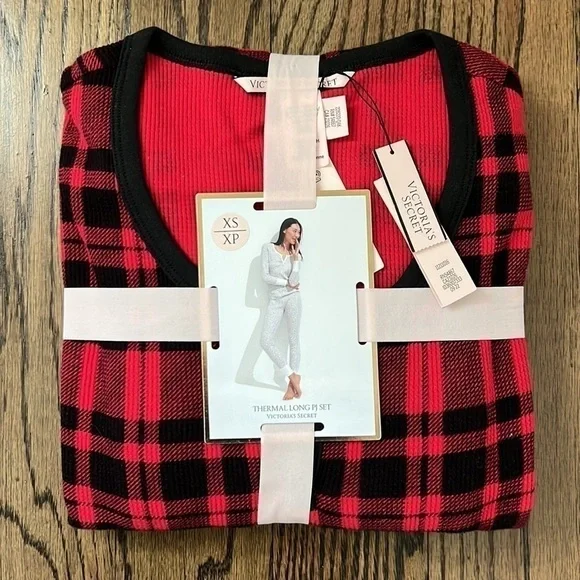 Victoria’s Secret Gingham/Plaid Long Sleeves Thermal Pajama Set Pjs XSmall - Picture 13 of 13